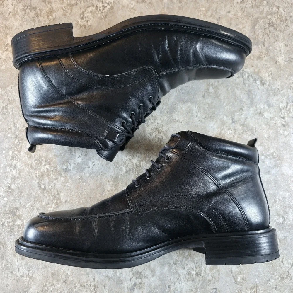 Vintage Florsheim Ankle Boots Chukka Moc Toe Black Leather Mens 12 Made In Italy